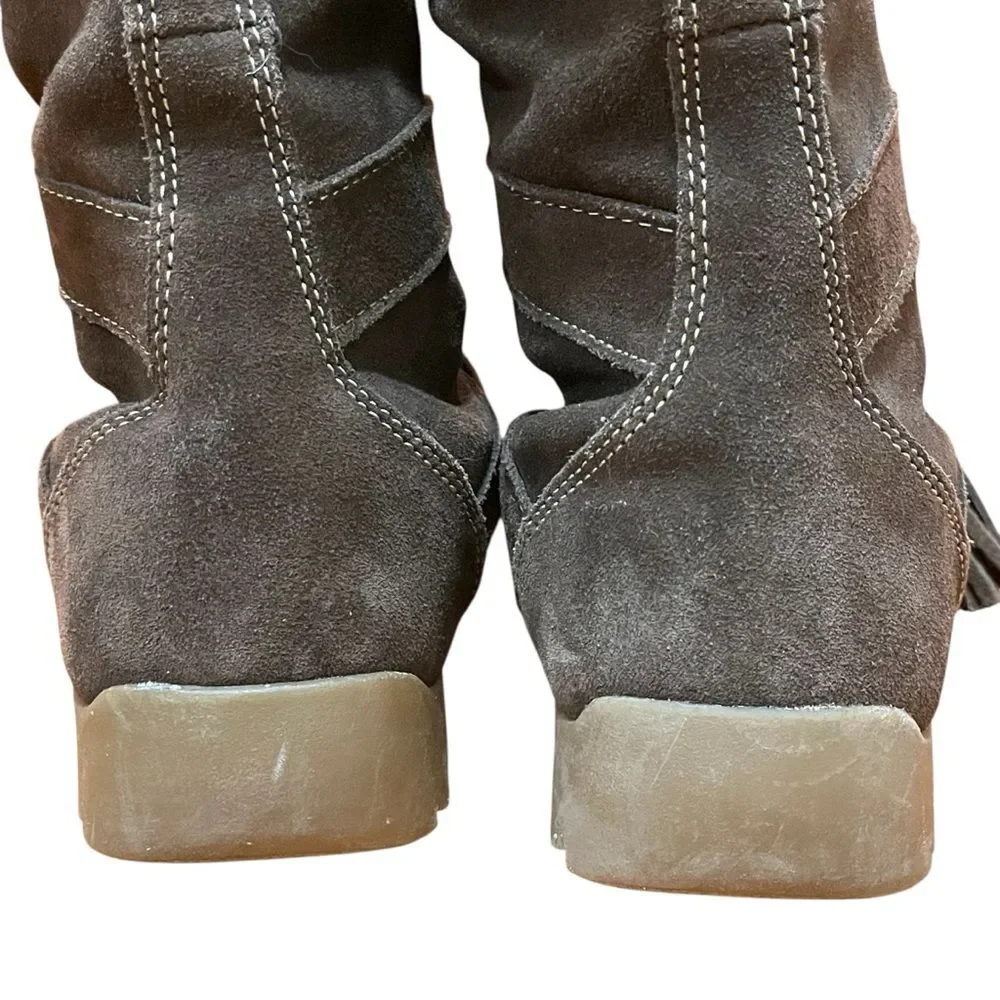 ZeroXposur Brown Suede Winter Boots Fur-Trimmed Tassel Tie Tall Warm